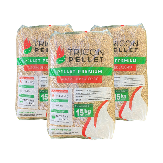Pellet de Madera 3 Sacos x 15kg
